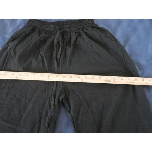 IZURIA | Black Geometric-Embroidered Drawstring Wide-Leg Linen-Blend Pants S - Picture 6 of 9